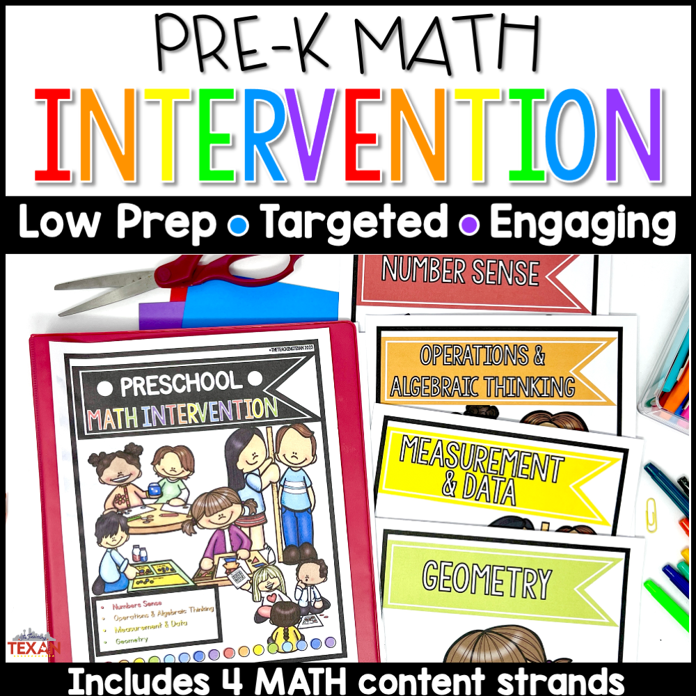 No Prep Math Intervention Binder Activities for PreK Preschool Math