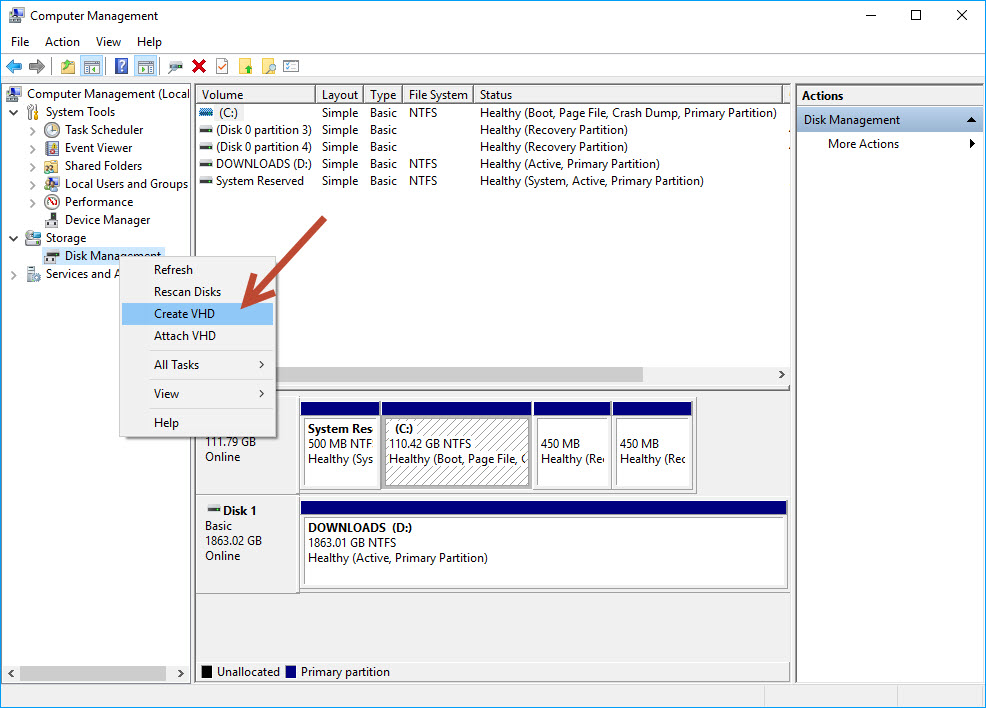 Steps to Create A Virtual Hard Disk On Windows 10
