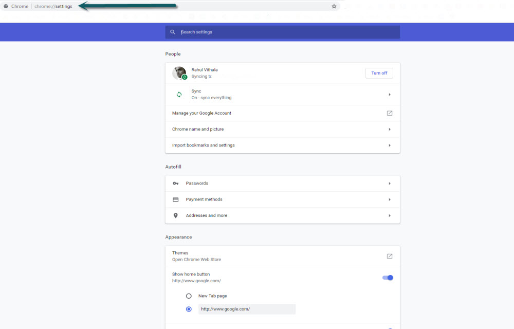 List of google chrome commands to access features and settings