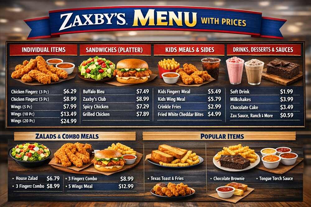 Zaxby’s Menu With Prices (Updated) Chicken Fingerz, Wings & Combos(04)