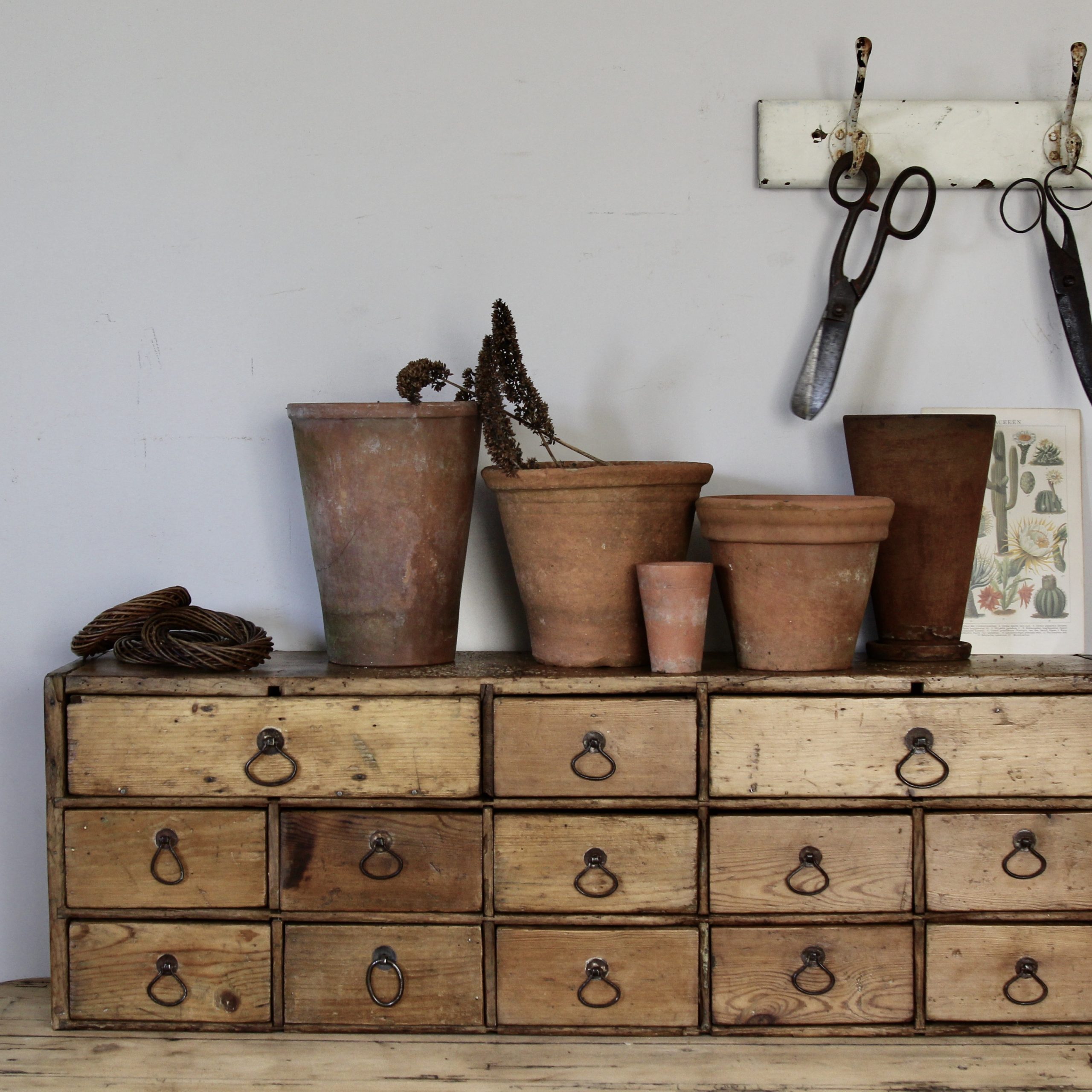 Large vintage rustic pine bank of drawers The Textured Room