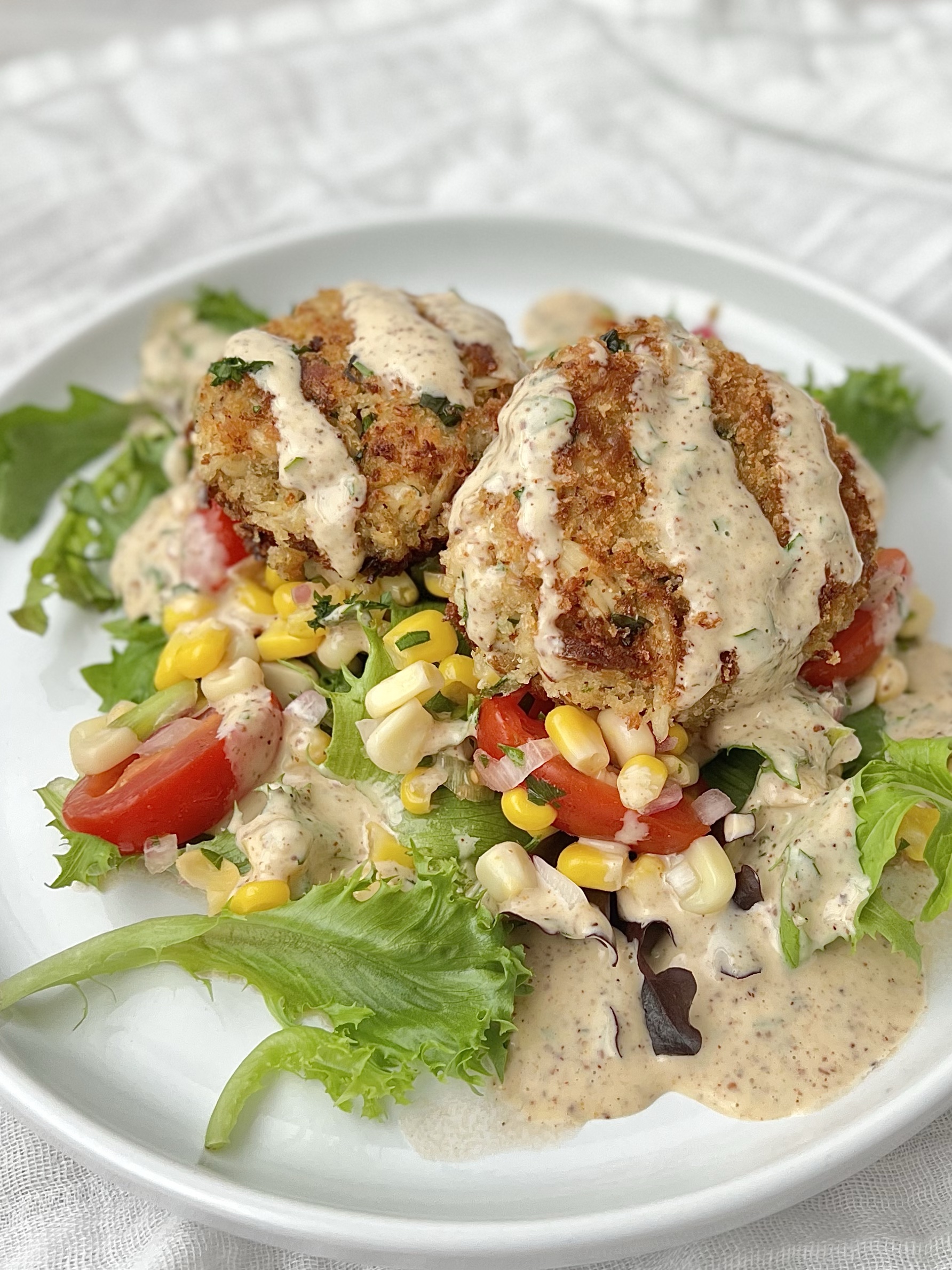 Crab Cakes & Tomato Corn Salad The Tiny Fairy