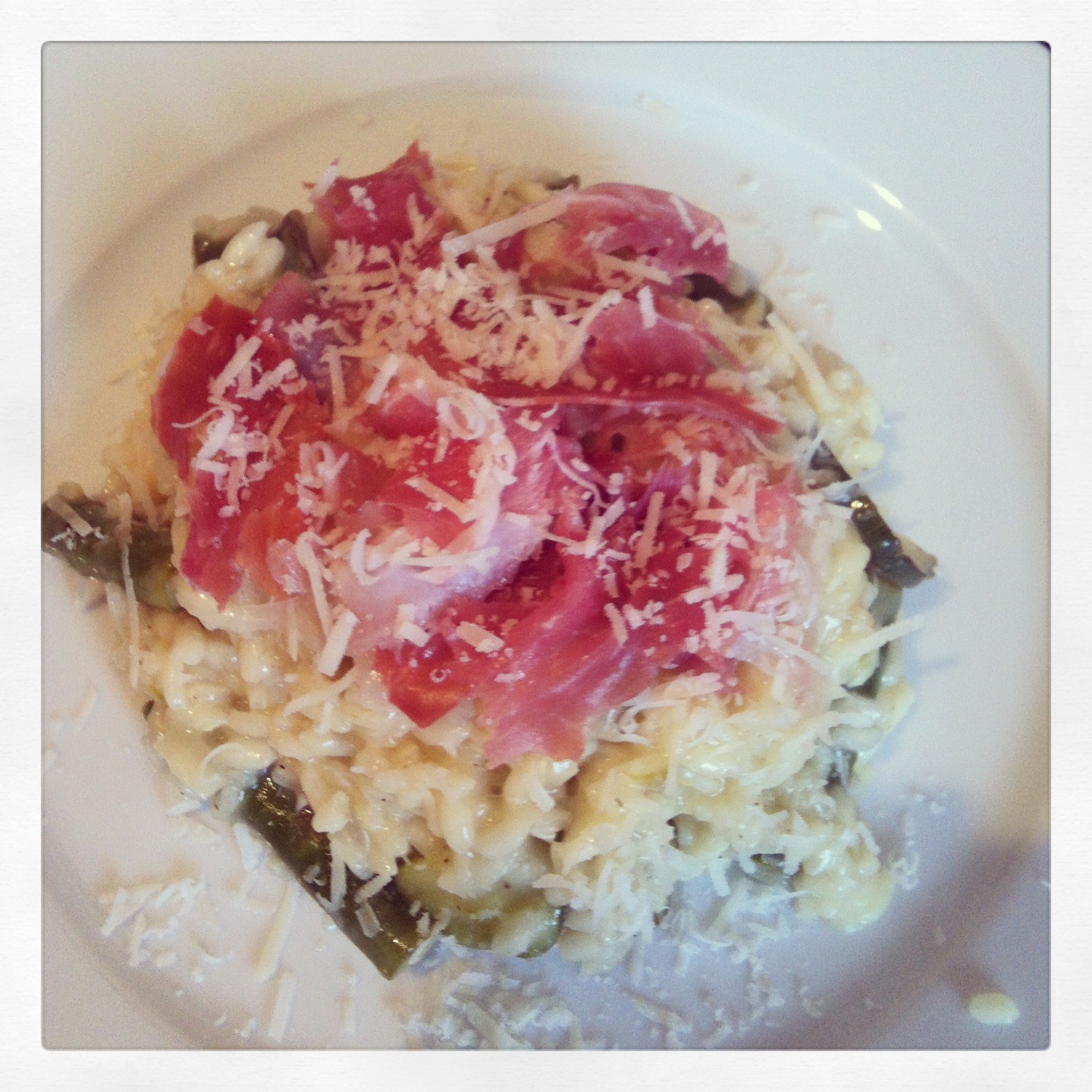 Asparugus, courgette risotto with Parma Ham The Tiny Italian
