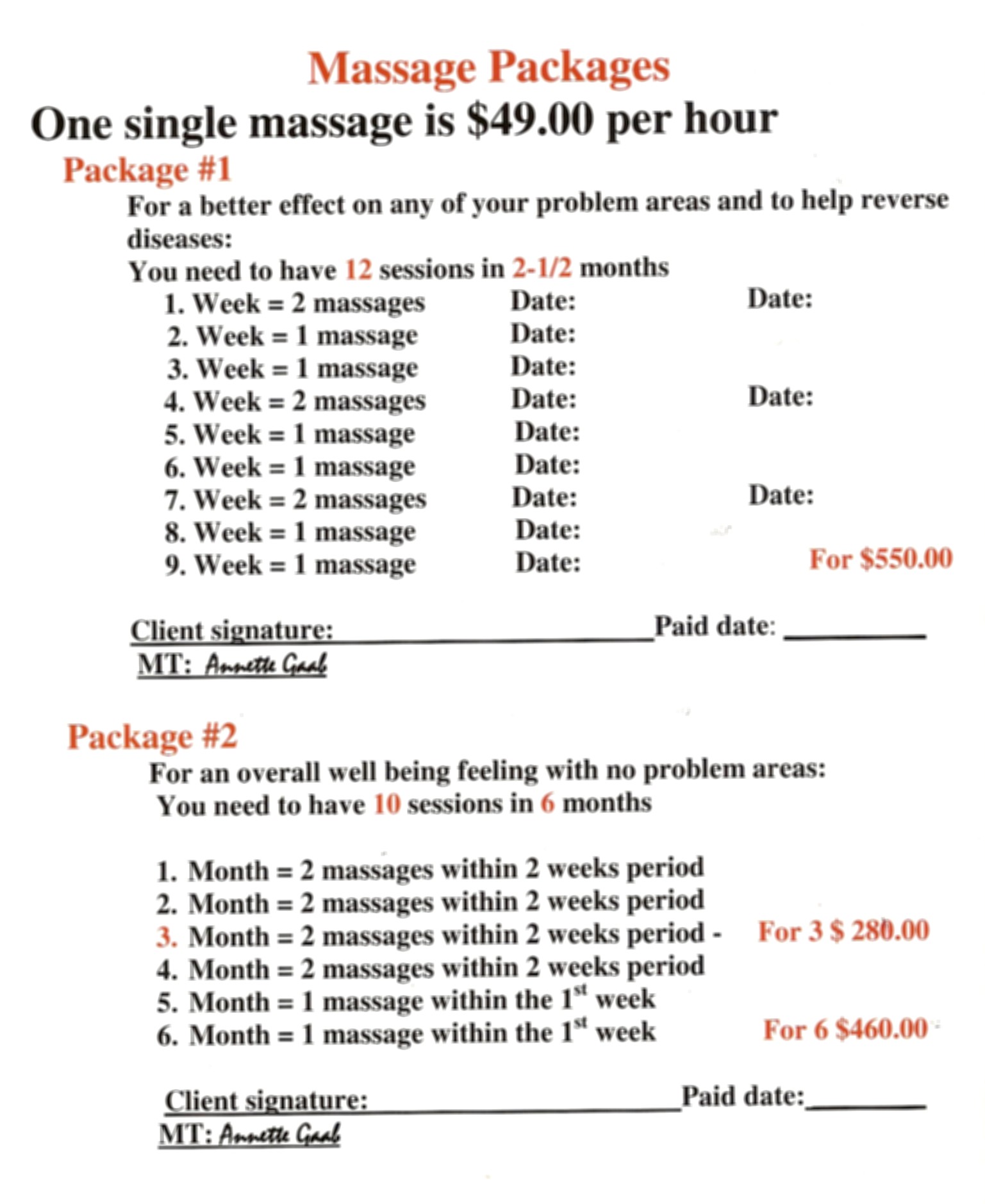 Massage Packages