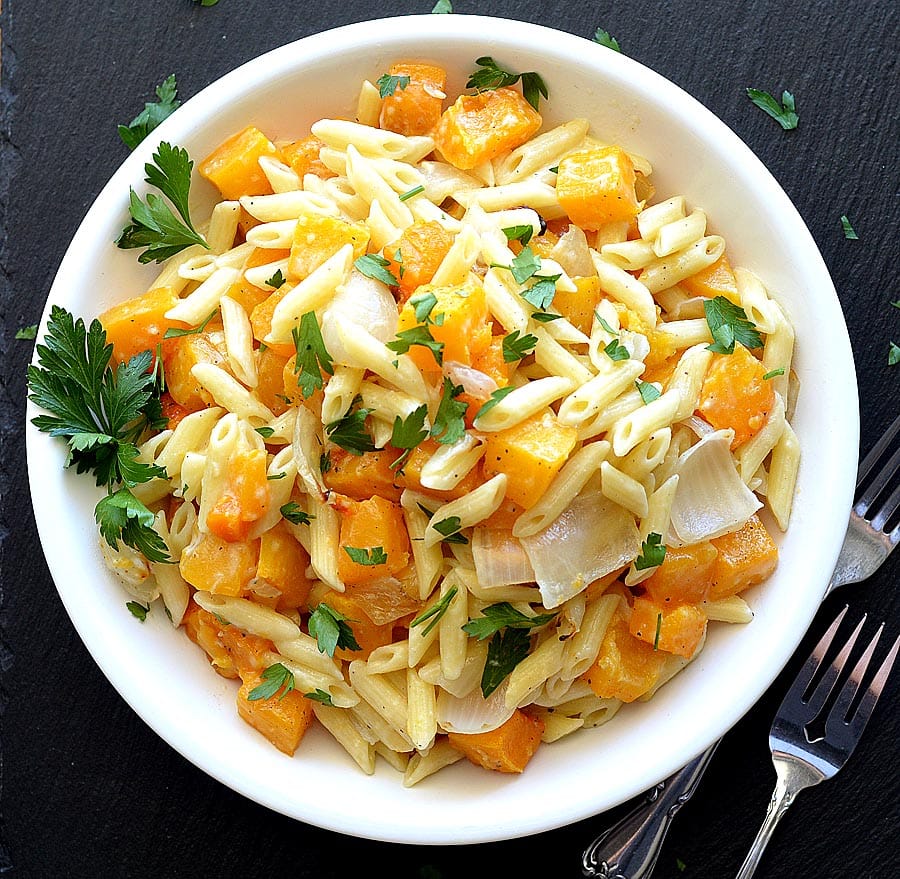 Penne with Roasted Butternut Squash & Goat Cheese TheVegLife