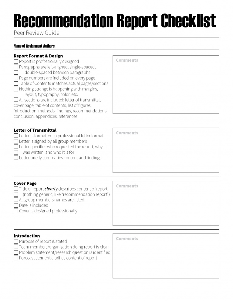 Report Peer Review Checklist The Visual Communication