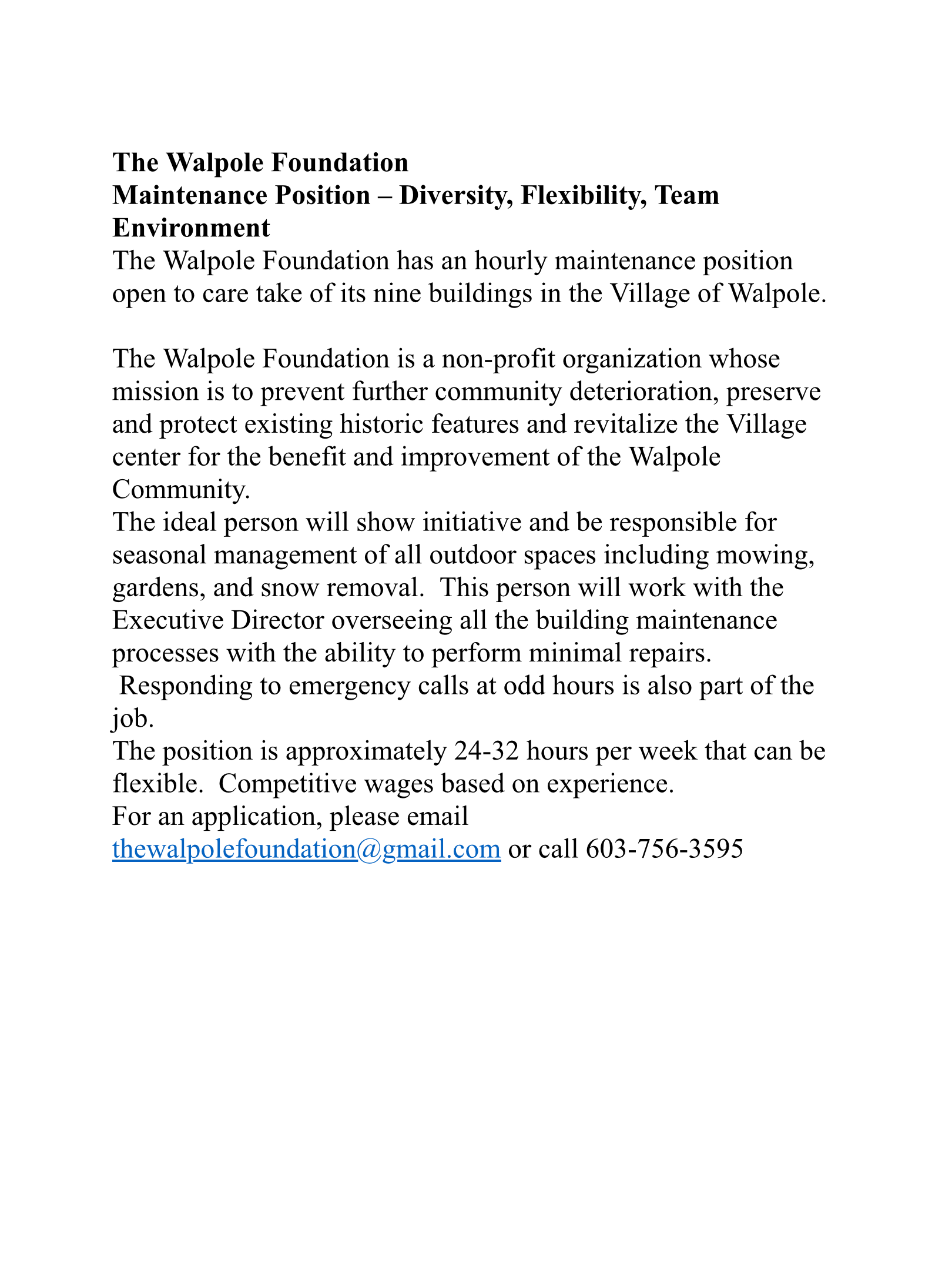 Walpole Foundation Job Opening The Walpolean