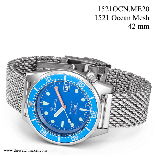 1521OCN.ME20 Squale 1521 Ocean Mesh, Sunray Blue Dial, Steel Mesh Bracelet, 20mm The Watchmaker