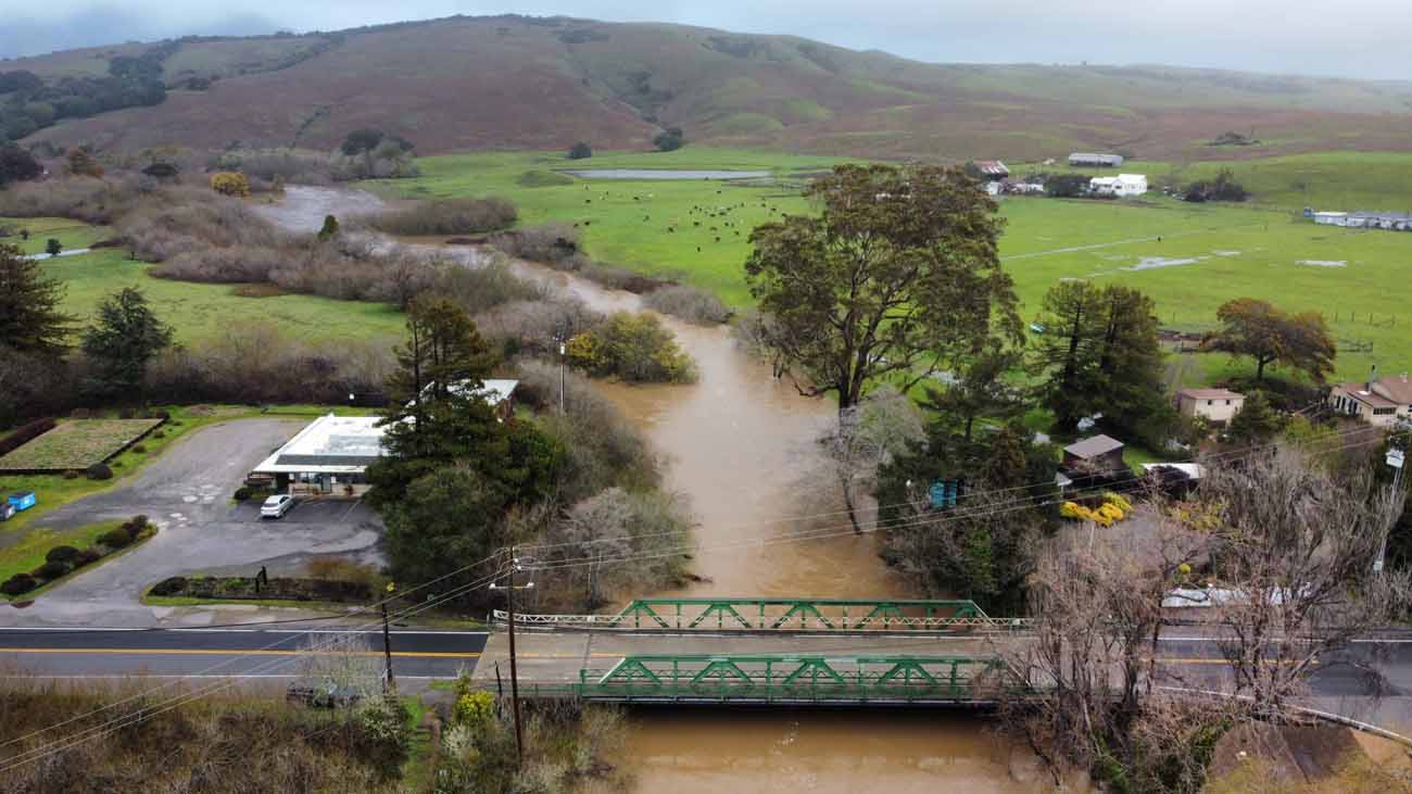 The West Marin Feed Drone Footage of flooding from Point Reyes Station