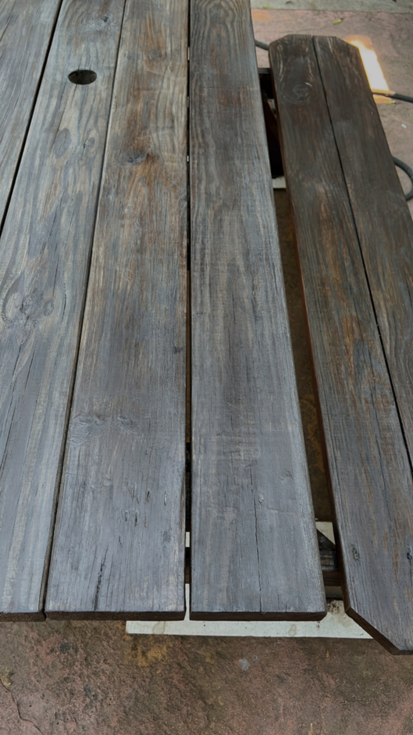 How I ReStained our Backyard Picnic Table in a Dark Weathered look (yes, you can stain over gel