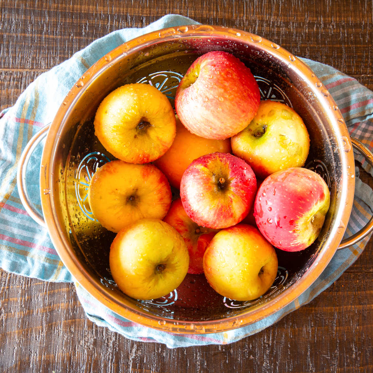 Freshly washed apples in a colander for the blog landing page.