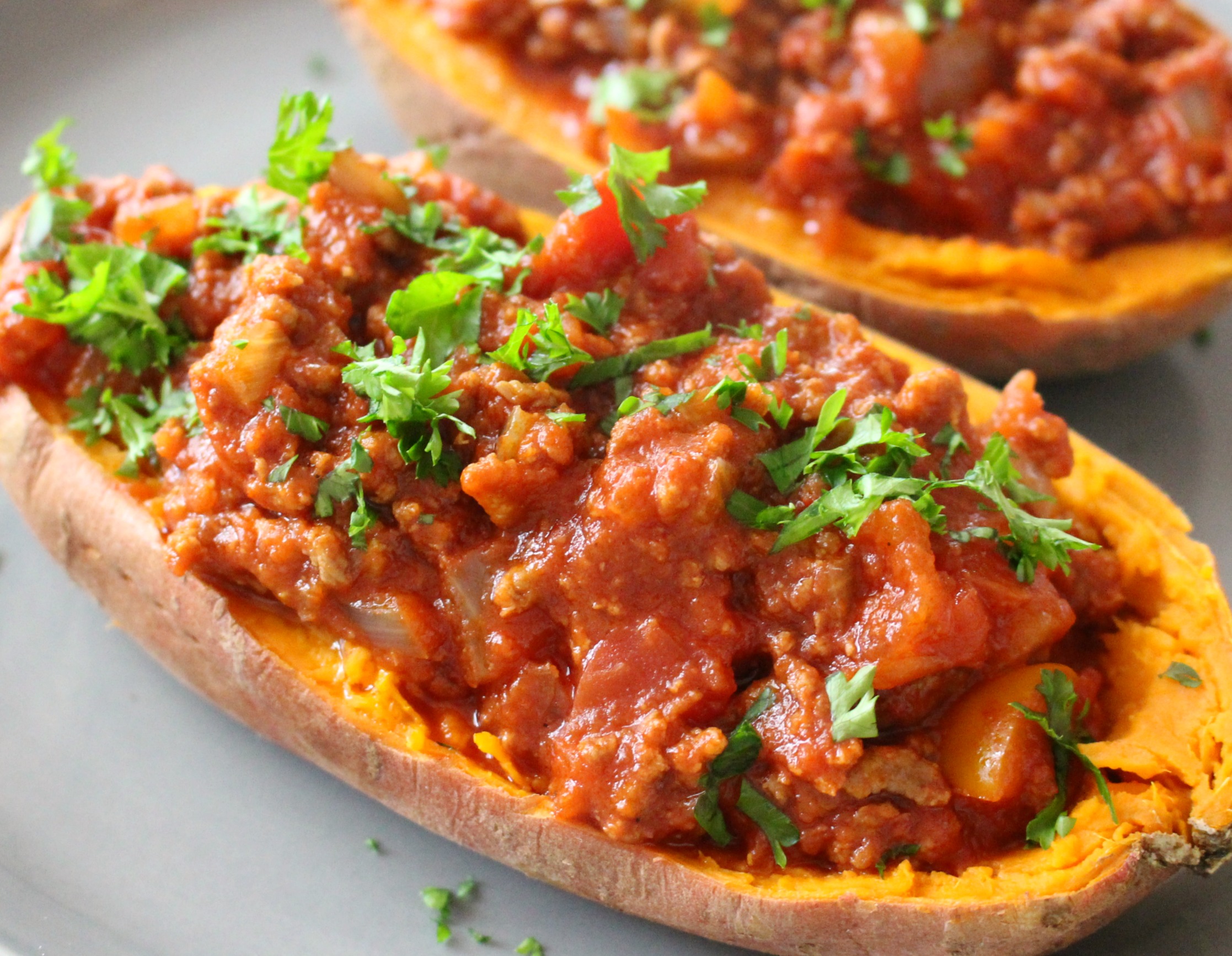 Chili Stuffed Sweet Potatoes