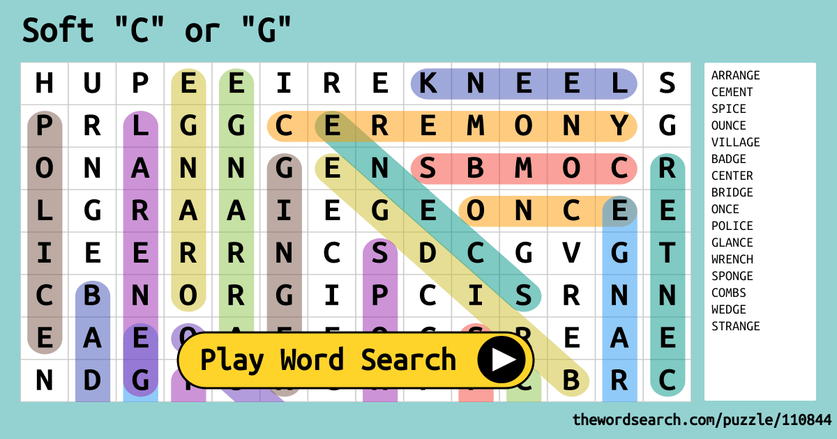 Soft "C" or "G" Word Search