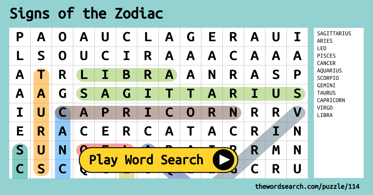 Signs of the Zodiac Word Search