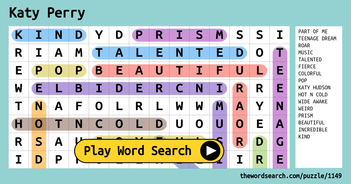 Katy Perry Word Search