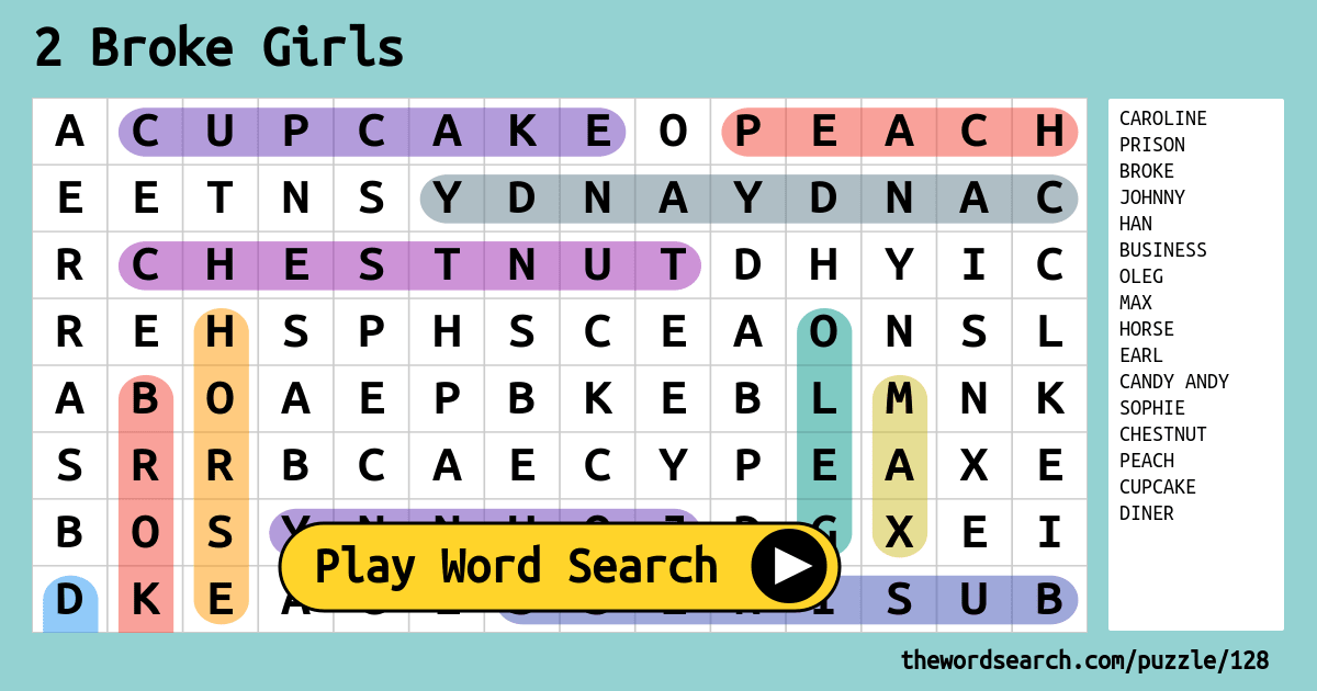 2 Broke Girls Word Search