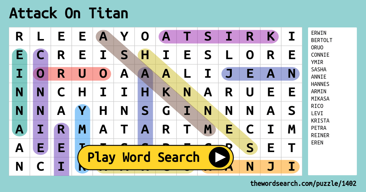 Attack On Titan Word Search