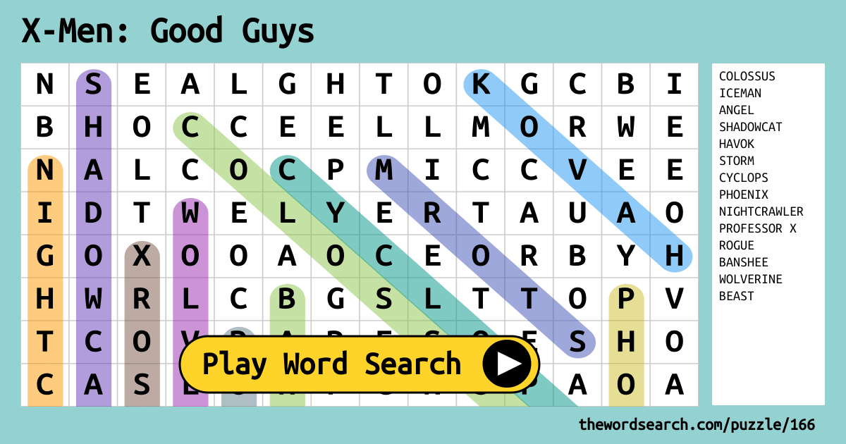 XMen Good Guys Word Search