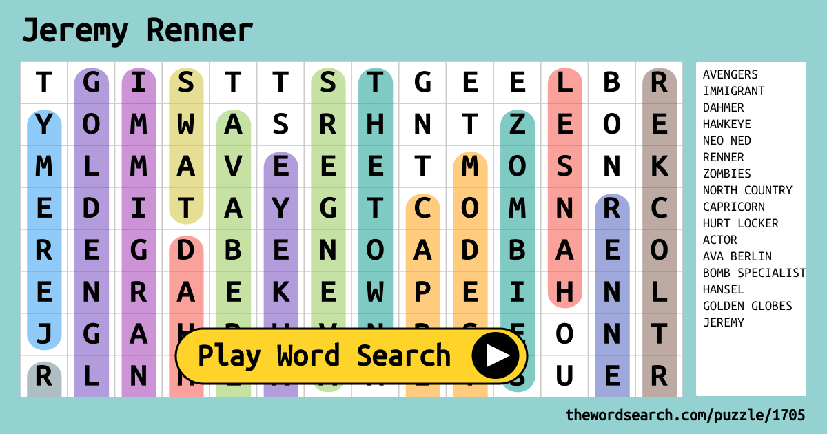 Jeremy Renner Word Search