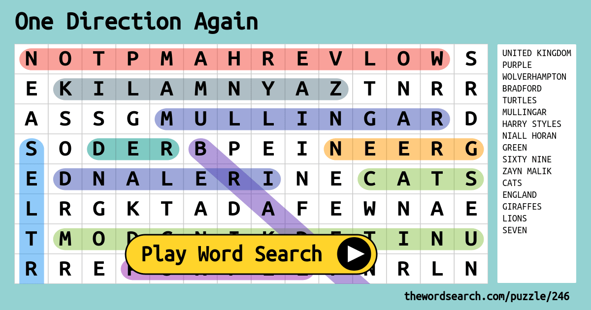 One Direction Again Word Search