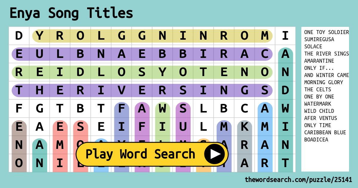 Enya Song Titles Word Search