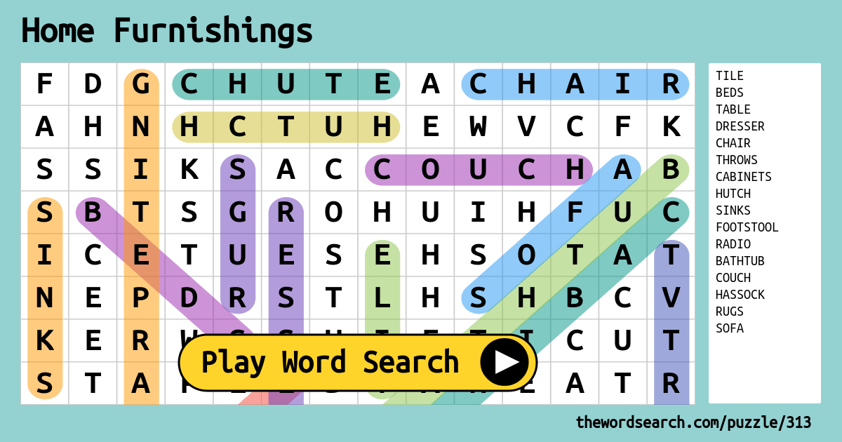 Home Furnishings Word Search