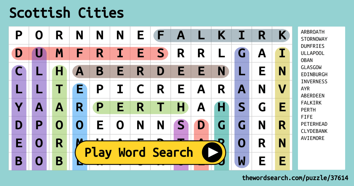 Scottish Cities Word Search