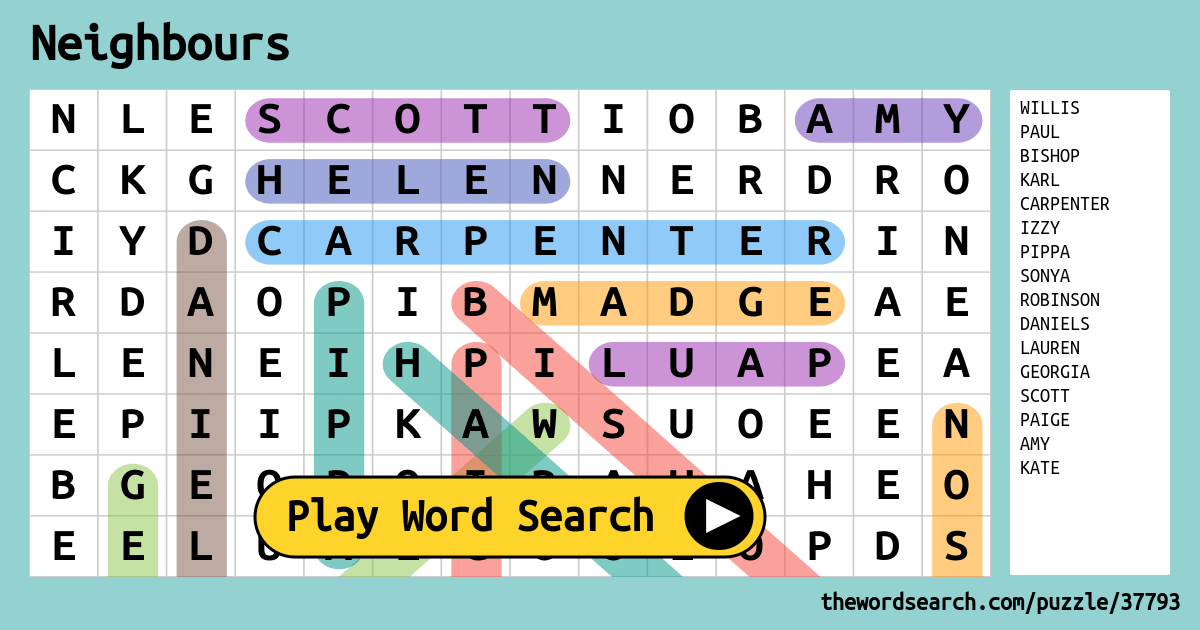 Neighbours Word Search