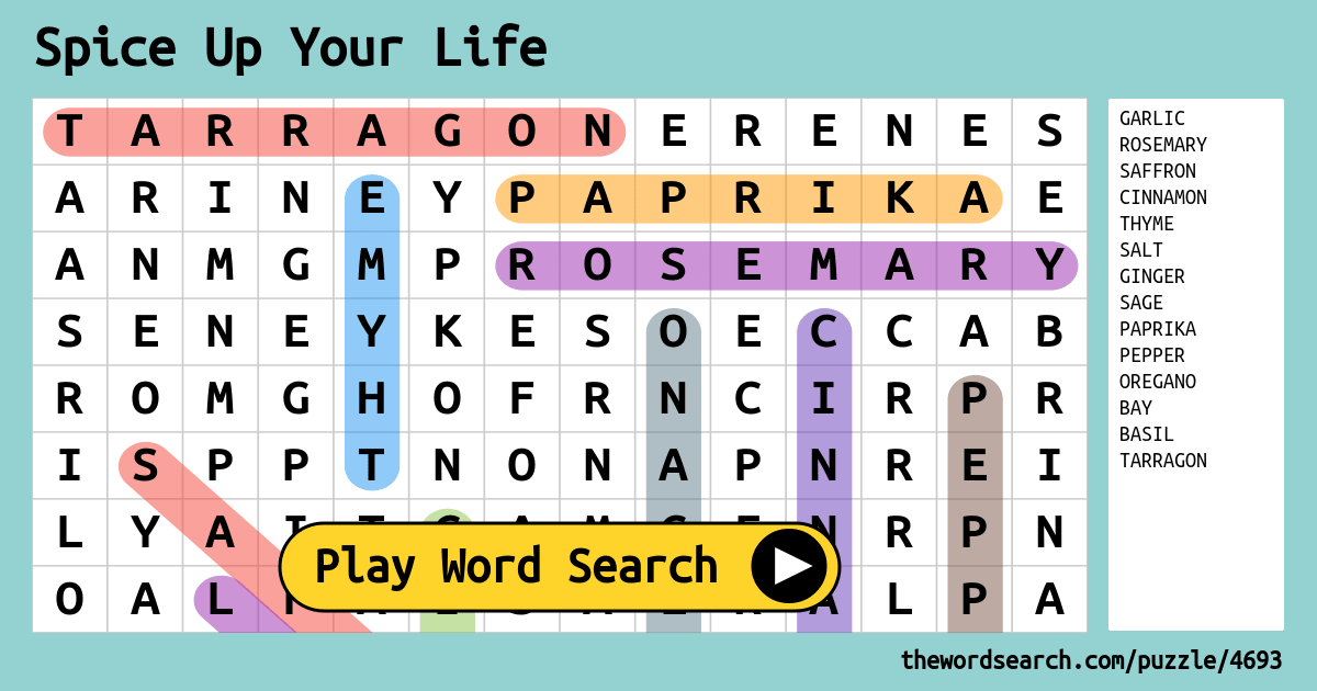 Spice Up Your Life Word Search