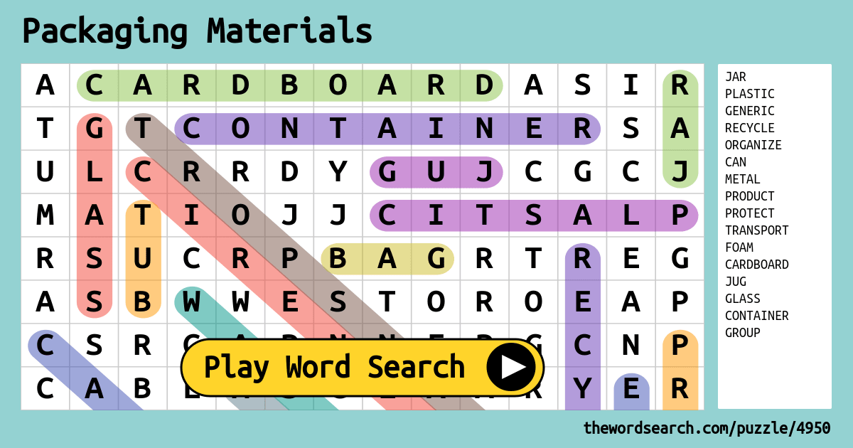 Packaging Materials Word Search