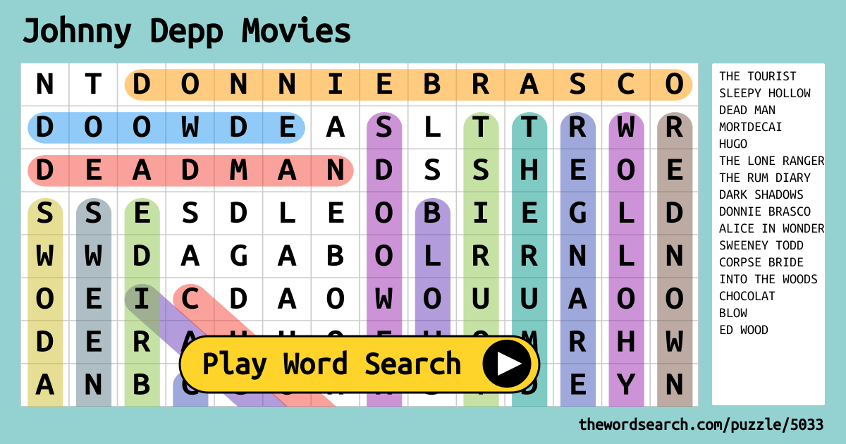 Download Word Search on Johnny Depp Movies