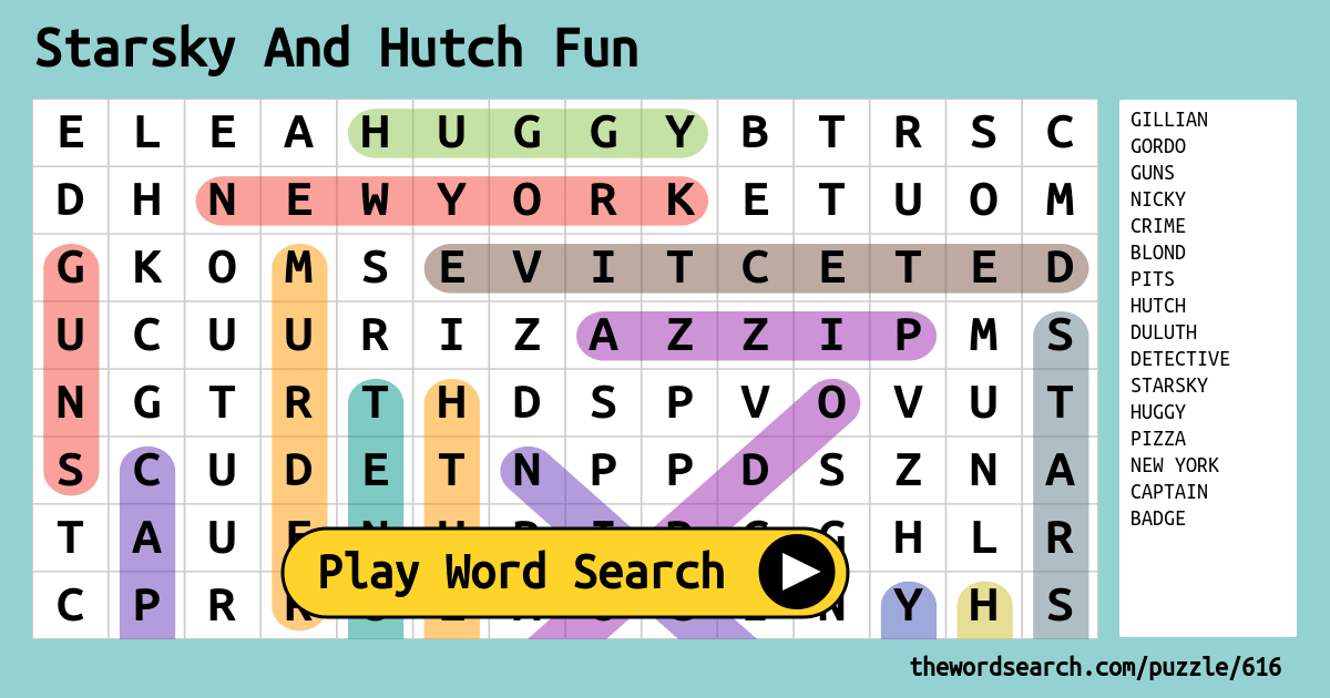 Starsky And Hutch Fun Word Search