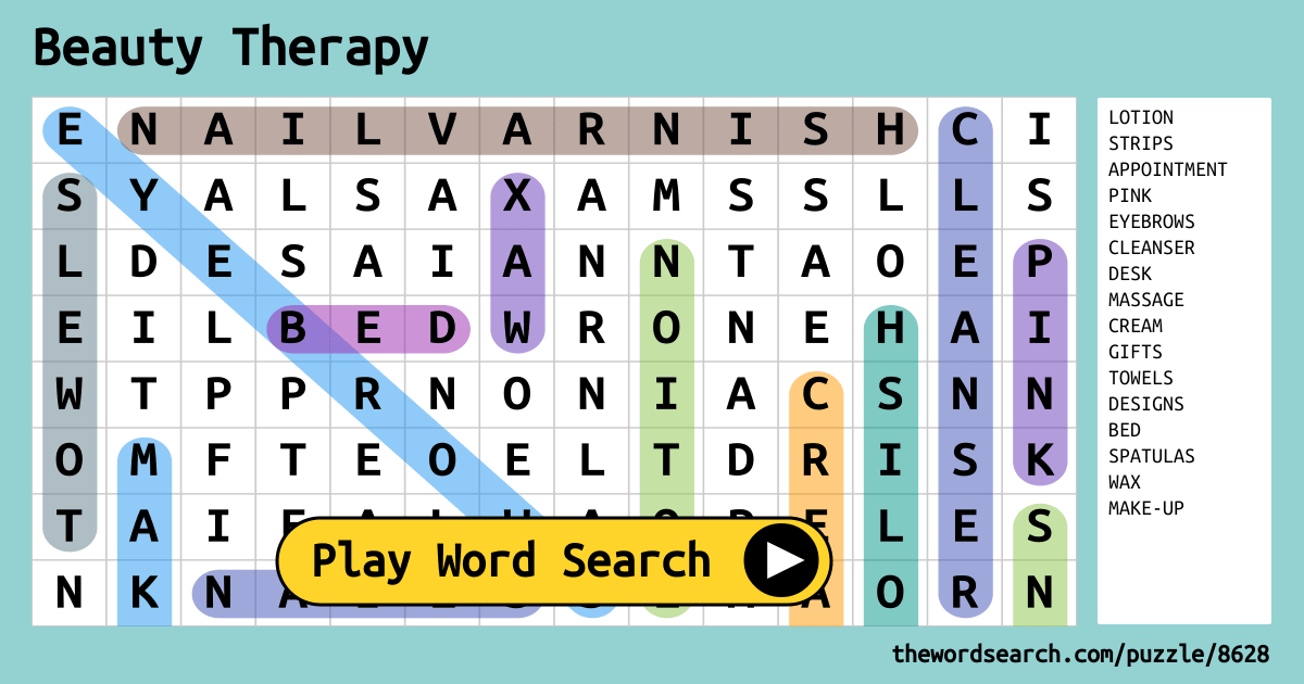 Beauty Therapy Word Search