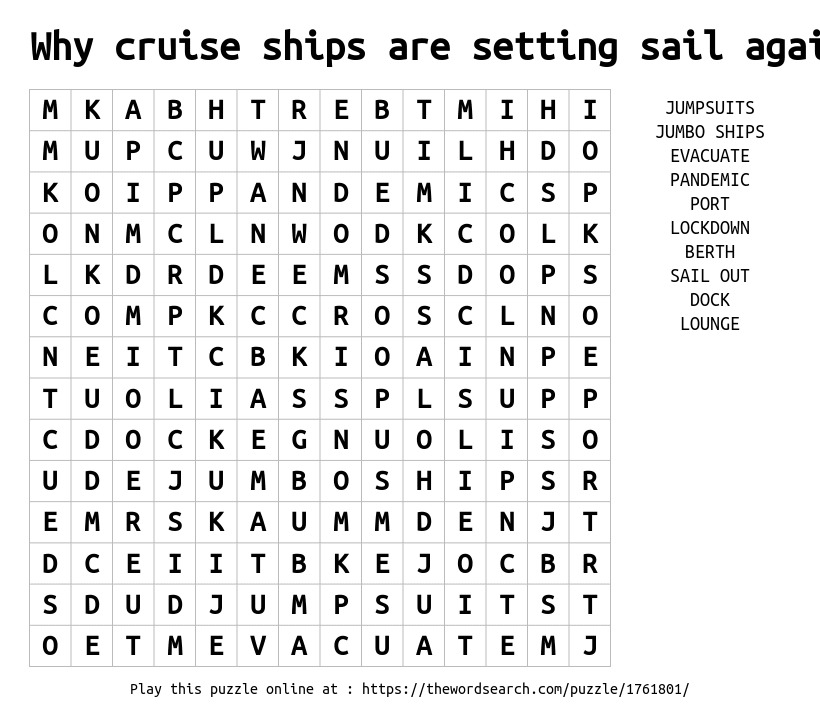 Download Word Search on Why cruise ships are setting sail again