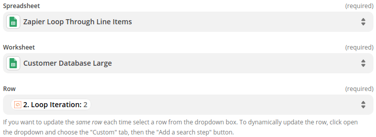 Updating the spreadsheet row identified by the loop iteration variable