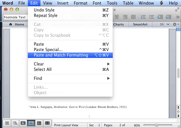Formatting in text cites