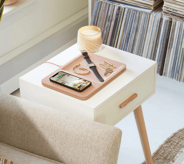 chic minimal phone charging station on small table