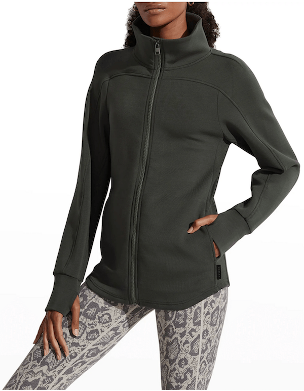 athletic zip jacket on woman.