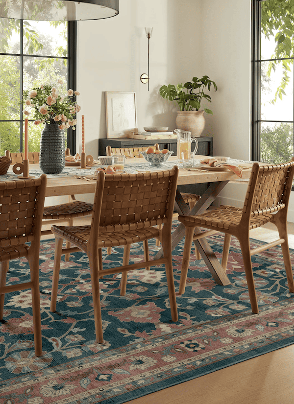 Ruggable washable rug in dining room.