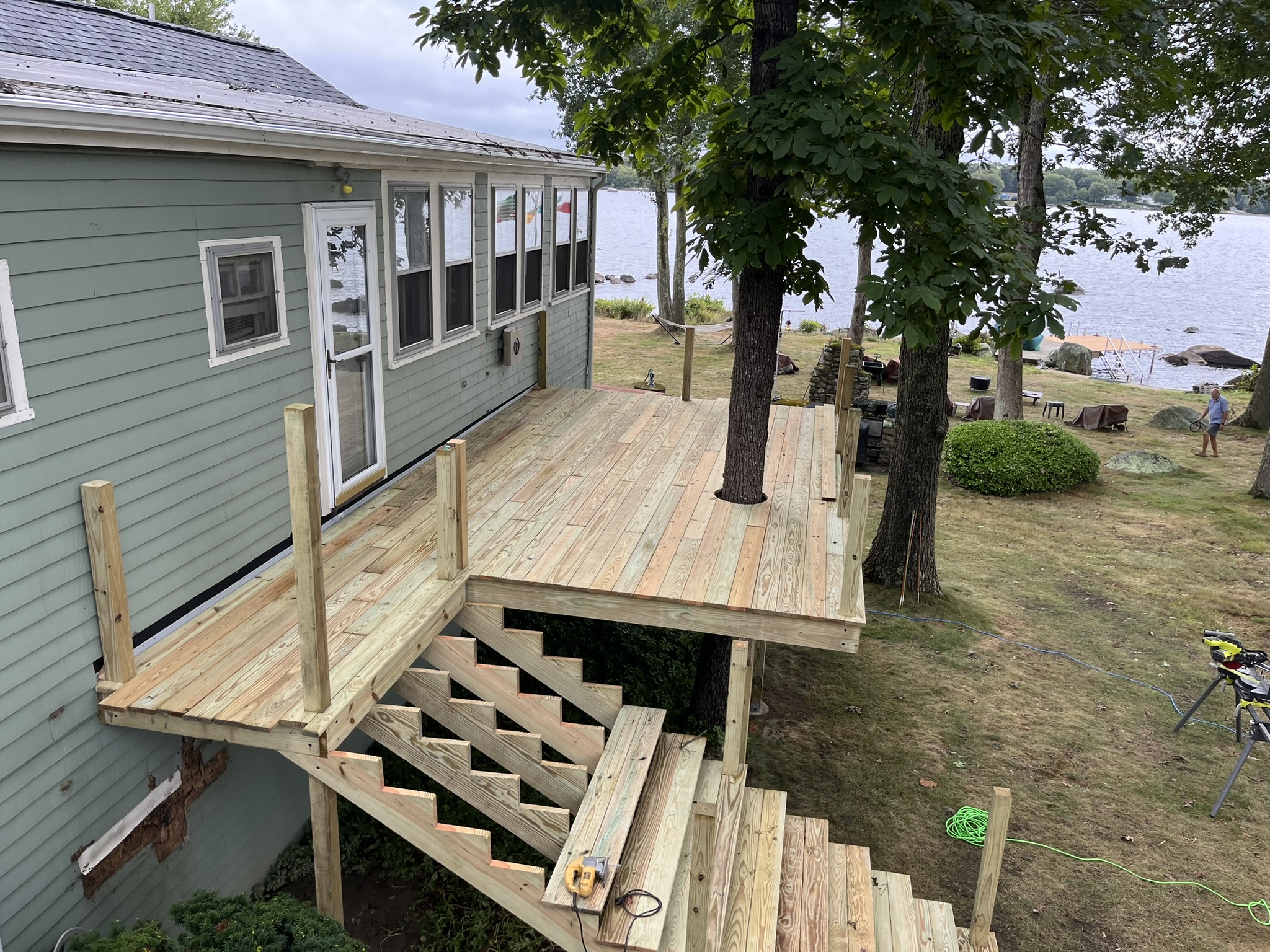 Fall River Pressure Treated Deck with Wide Stairs Thibeault Home