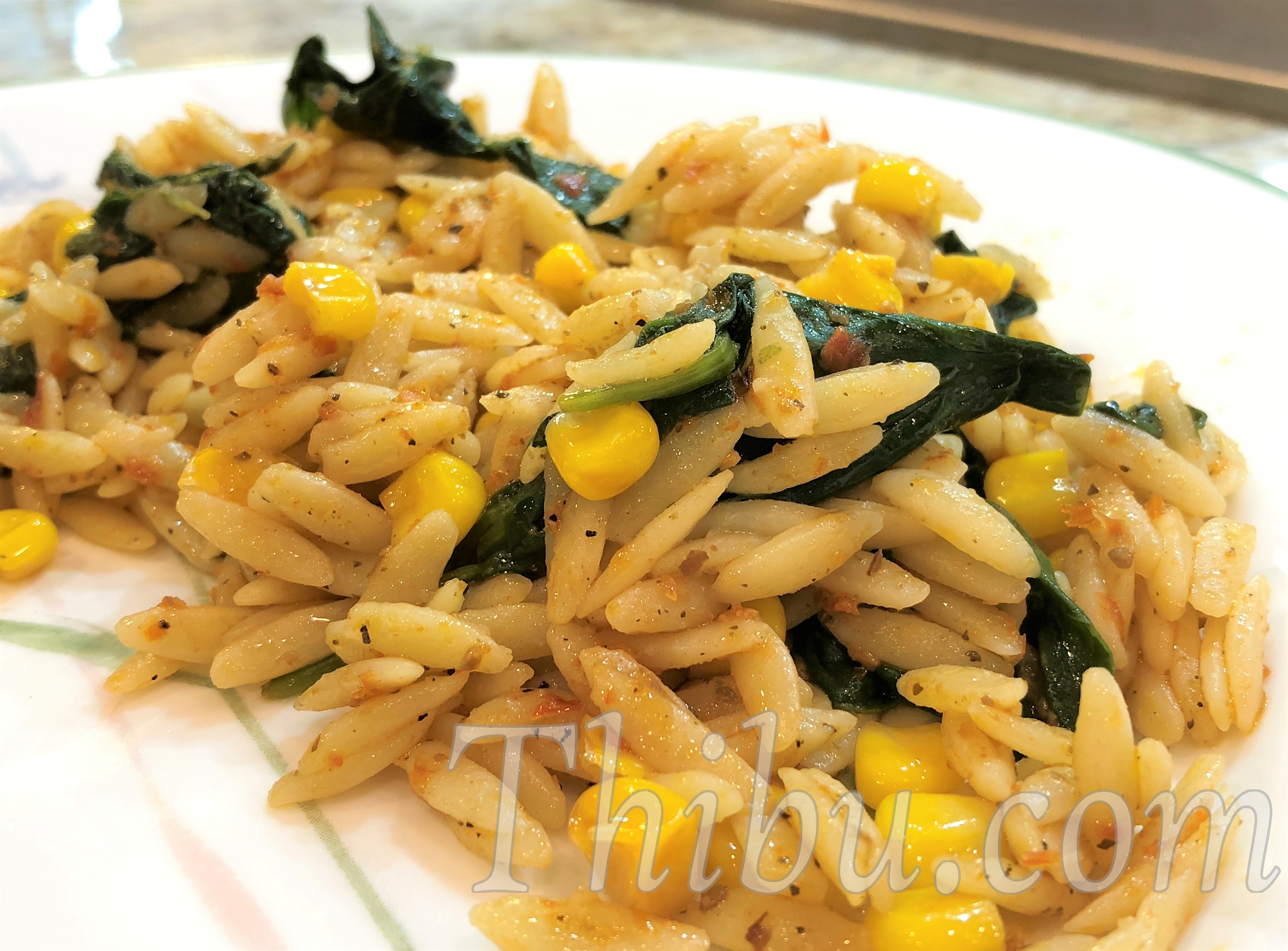 Orzo Pasta with Spinach and Corn Thibu Times