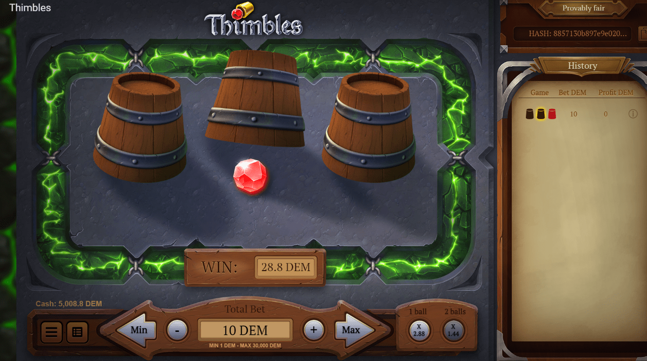 Thimbles Game Slot by Evoplay Play Free Demo