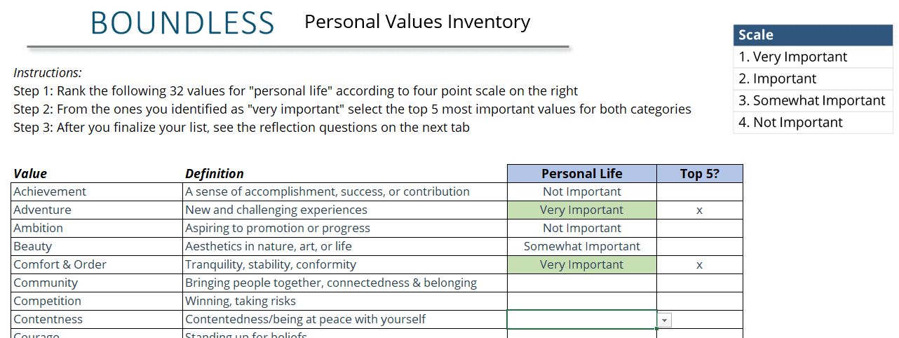 Values Inventory Worksheet Pdf