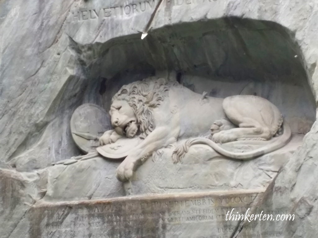 Western Europe 2 Lion Monument & Chapel Bridge in Lucerne Switzerland