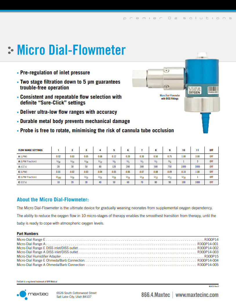 Micro Dial Flowmeter Medical Dynamics, Inc.