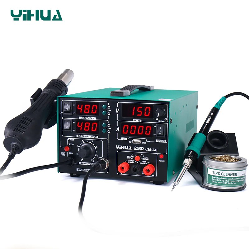YIHUA 853D 3in1 Rework Soldering Station with 30V 2A DC Power Supply
