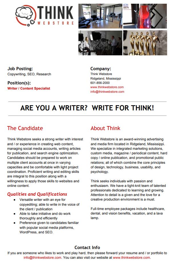 Now Hiring! Website Design and Development in Jackson Mississippi