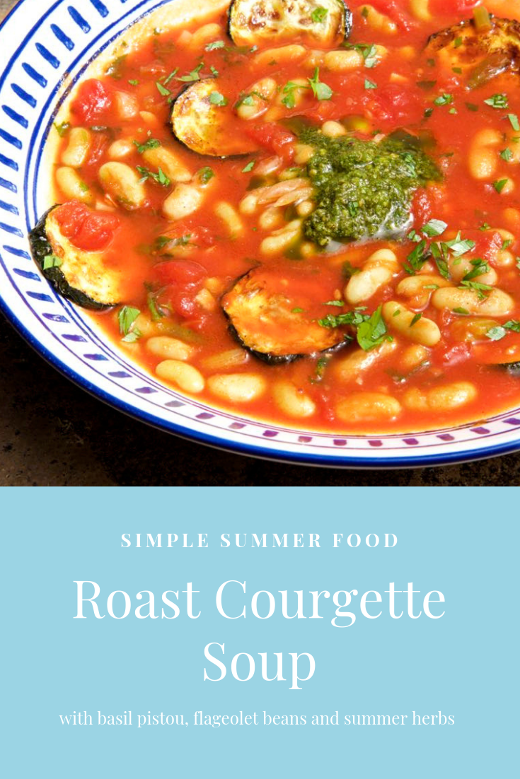 Roasted Courgette Soup with Basil Pistou and Summer Herbs