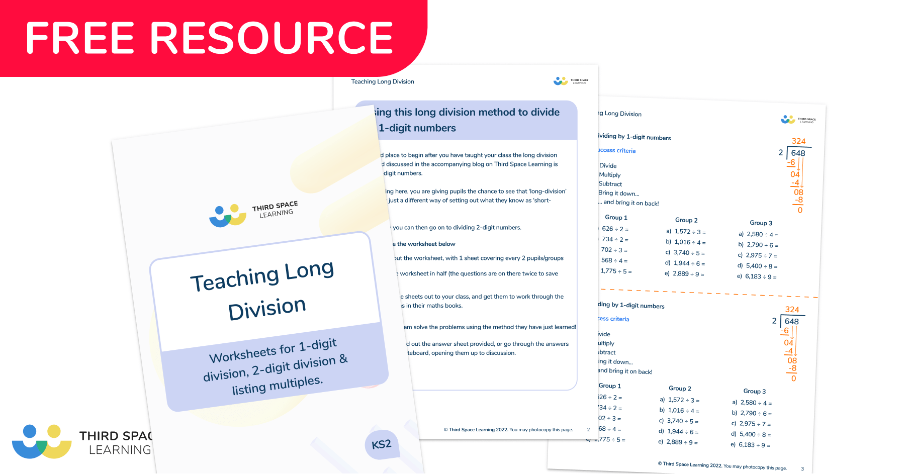 [FREE] 3 Long Division Worksheets For Year 3-6 Classes