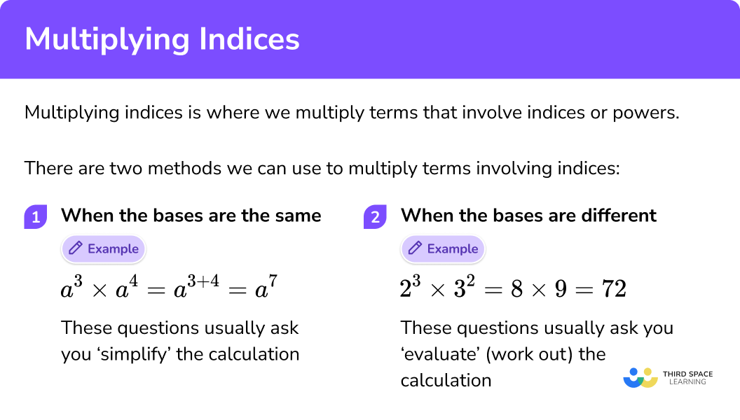Multiplying Indices GCSE Maths Steps, Examples & Worksheet